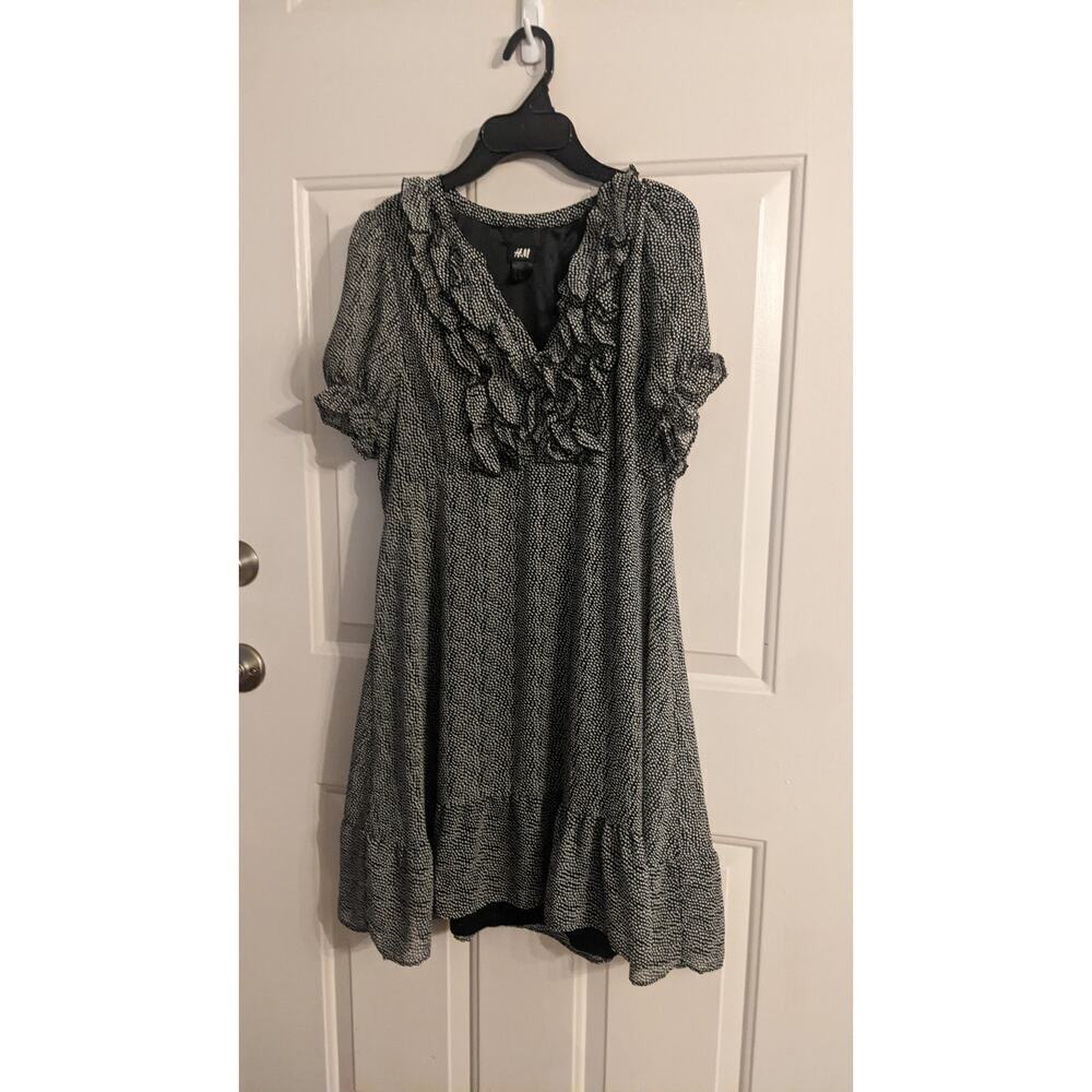 Vintage Y2K H&M Polka Dot Coquette Dress, Med Black & White, Sheer w Black Liner